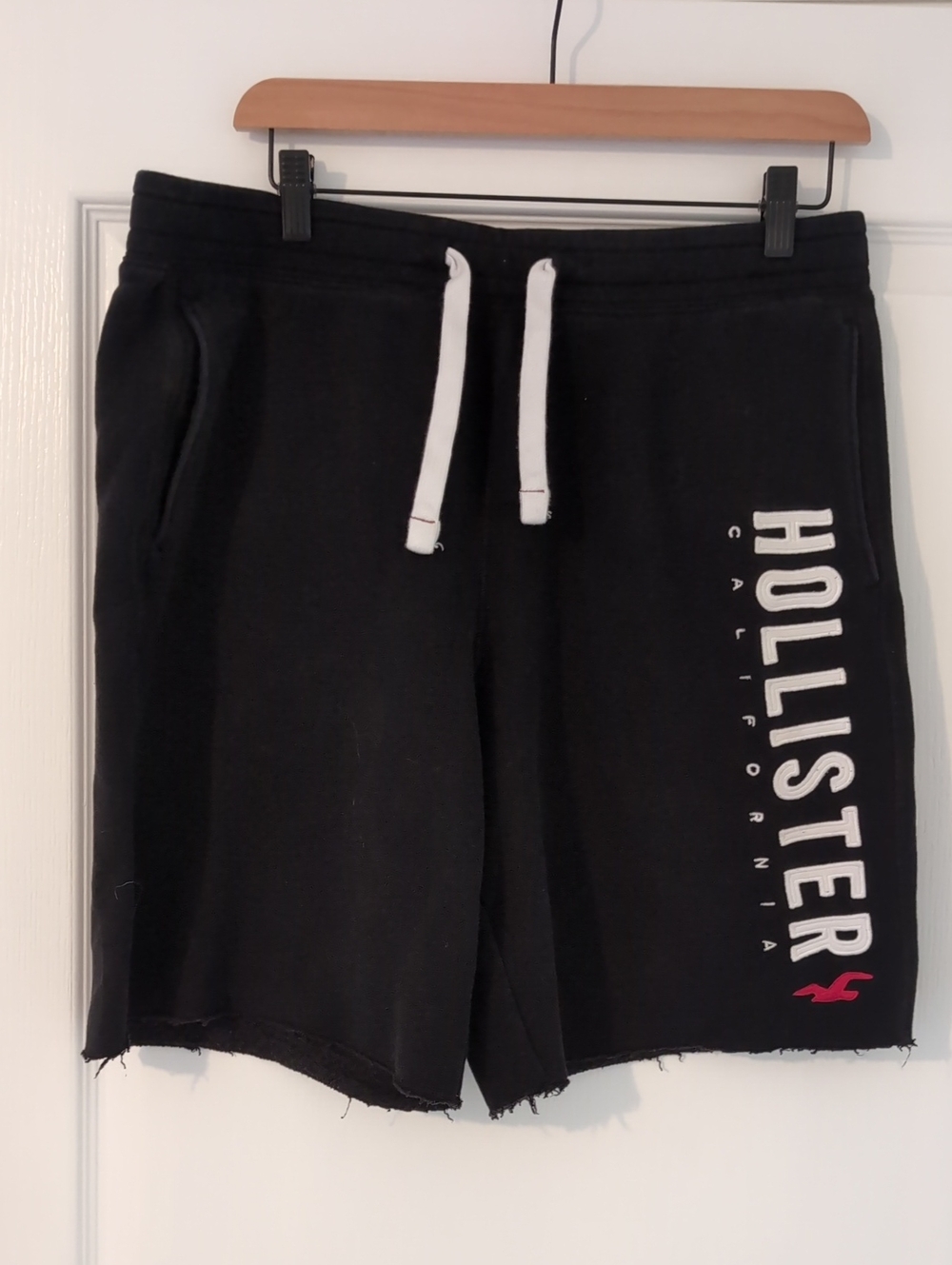 Hollister Black Men's Logo Drawstring Athletic Shorts with White Cord